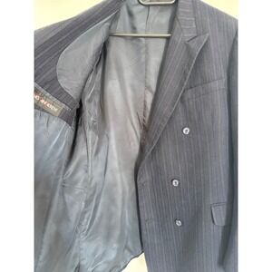 Vintage Yves Saint Laurent Pour Homme Wool Pinstripe Double Breasted Blazer Navy